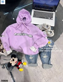 Áo Hoodie Tay phối sơmi- Tím