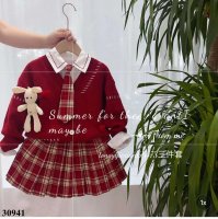 Set váy sơmi cardigan caro đỏ